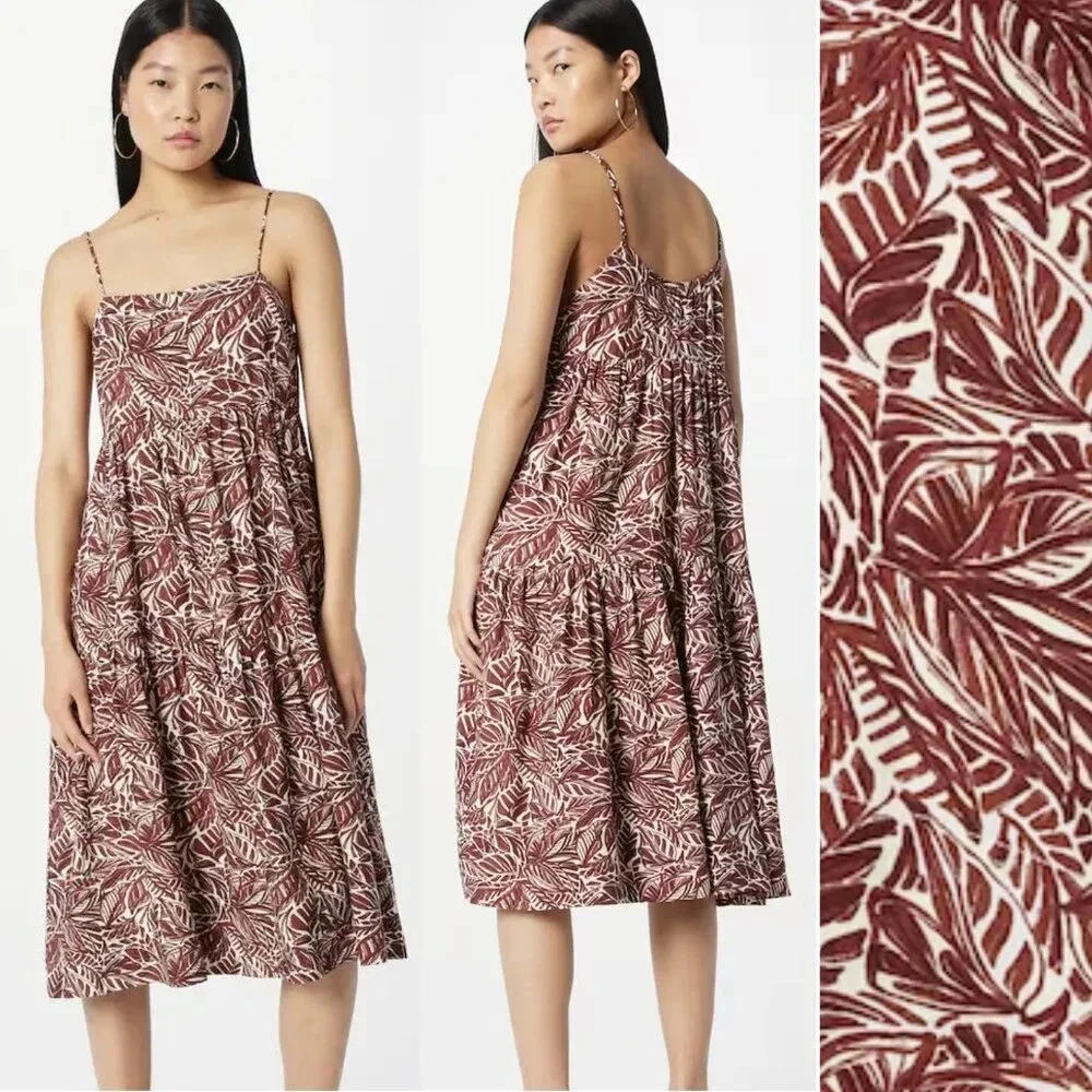 Abercrombie & Fitch Brown White Floral Trapeze Midi Dress - 22350